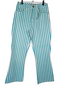 Jeans acampanados recortados azules, diseño ASOS denim a rayas turquesa, talla UK 26" - Imagen 1 de 8