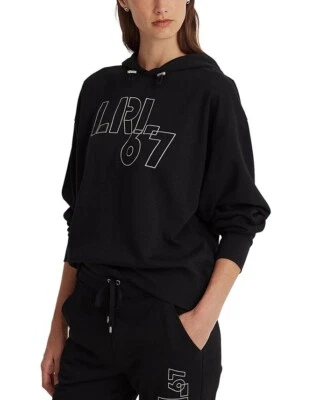 NUEVO CON ETIQUETAS Lauren Ralph Lauren Mujer Sudadera con Capucha Negra Gris Talla Pequeña LRL 67 Terry Francés Foto 1 de 4