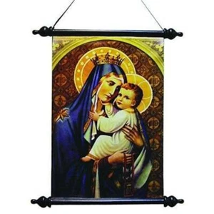 Unsere Liebe Frau von Mt. Karmel Leinwand Schriftrolle Wandbehang 12x18 Maria Jesus Skapulier - Bild 1 von 1