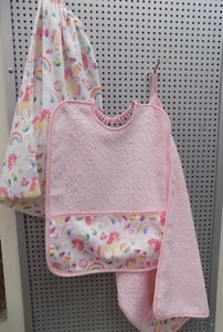 KIT SET ASILO 3 PEZZI BAVAGLINO + ASCIUGAMANO + SACCHETTO UNICORNO ROSA BAMBINA - Picture 1 of 1