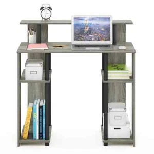 Student Computer Writing Desk Shelves Keyboard Drawer Shelves Storage Gray Black - Picture 1 of 5