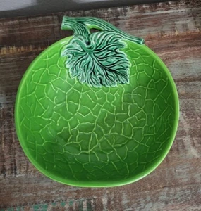 Vtg green Leafy Majolica bowl Cabbage Serving Kitchen Dinner Table Lettuce Melon - Picture 1 of 7