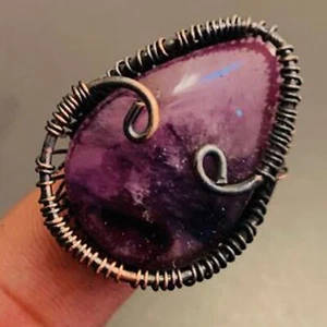 Amethyst Gemstone Copper Wire Wrapped Handmade Ring Jewelry - Picture 1 of 3