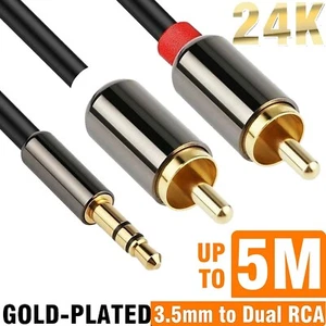 1M-5M Premium Stereo Audio 3.5mm Aux Jack to 2 RCA M/M Y Gold Plated Cable AU - Picture 1 of 14
