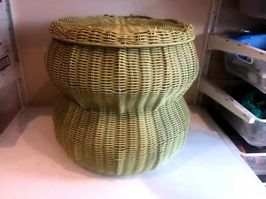 Old Snake Style Green Wicker Pouffe Footstool Foot Rest Ottoman Furniture Home - Picture 1 of 6