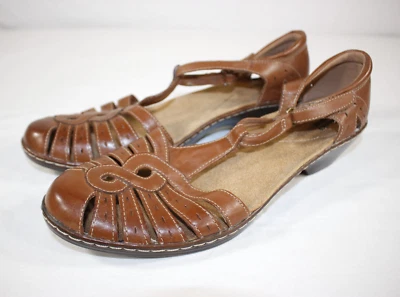 New Clarks Shoes Womens 12 N Wendy Tiger T Strap Sandals Fisherman Leather Brown - Image 1 of 4