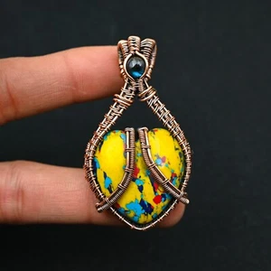 Mosaic Jasper Gemstone Copper Wire Wrapped Handmade Designer Pendant Jewelry - Picture 1 of 4