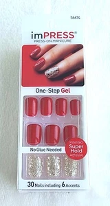 KISS imPRESS RED+GoldGlitterAccents Press-On Nails TWEETHEART #56674 - Picture 1 of 2