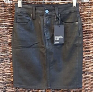 Paige Skirt 23 Black Chantelle Coated Waxed Denim Mini Silk Trendy Moto Sexy NWT - Picture 1 of 10