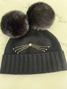 Kate Spade Damen Wolle Strick Katze Miau Beanie Mütze One Size Bommeln TOP - Bild 1 von 4