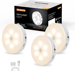 LED Closet Lights Wireless Motion Sensor Puck Light Rechargeable - Picture 1 of 12