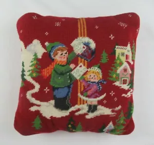 Vintage Christmas Needlepoint Letters To Santa Pillow 14x14 - Picture 1 of 4