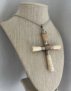 Massive Sterling Silber und Stein Kreuz Halskette 55,4 gr 26,5 Zoll L Handwerker - Bild 1 von 15