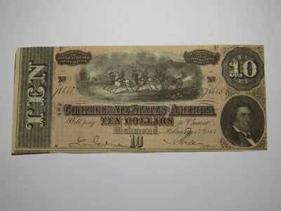 Billete de banco moneda confederada Richmond Virginia VA $10 1864 RARO T68 EN MUY BUEN ESTADO++ Foto 1 de 2