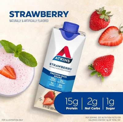 Batido Atkins rico en proteínas sin gluten, fresa, ceto-friendly (24 ct.) Foto 1 de 4