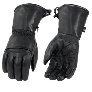 Men's Black Gauntlet Motorcycle Hand Gloves-Black Leather Waterproof Gel Palm... - Picture 1 of 9