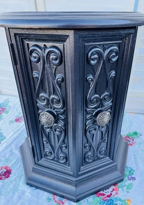 Vintage Philip Reinisch End Table Cabinet Faux Wood Embossed Round MCM R60 3587 - Image 1 of 4