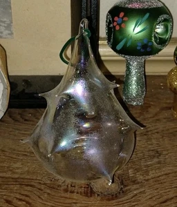 Iridescent Handblown Glass Christmas Tree Ornament, preowned - Picture 1 of 15