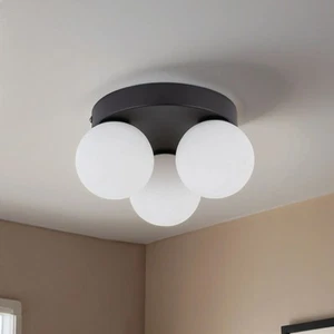 Deckenleuchte Deckenlampe rund Ø 23 cm Schwarz Weiß 3x G9 Glas Metall Kugel - Bild 1 von 3