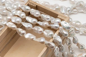15-18mm x 23-28mm Baroque Pearl in Full Strand, Large White Freshwater Pearl fo - Picture 1 of 13