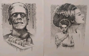 Impresiones Frankenstein y la novia de Frankenstein Negro Blanco Halloween 11x17 - Imagen 1 de 6