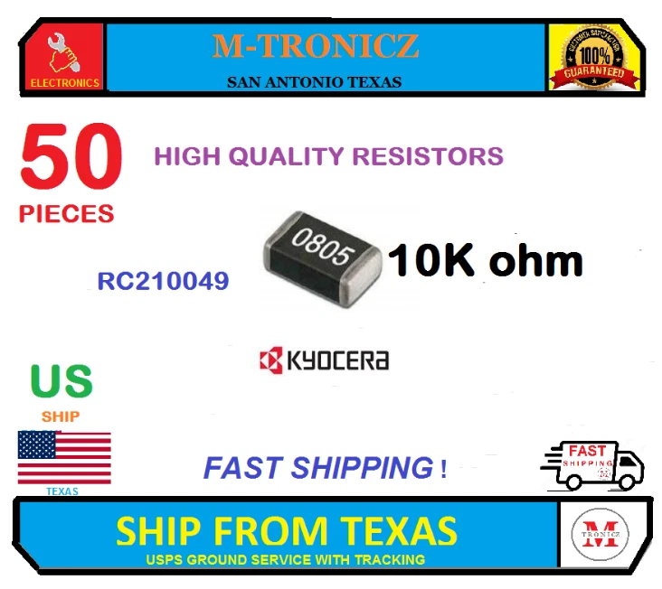 PACK DE 50 RESISTENCIAS SMD DE ALTA CALIDAD 10K ohmios 0805 por código de marcado kyocera 103 Foto 1 de 1