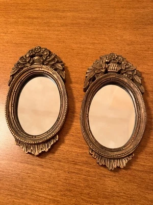 Vintage Set of 2 Small French Rococo Style Mirrors w/Floral and Leaf Motifs - Image 1 of 4