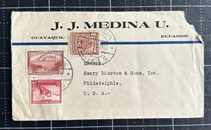1942 Ecuador Cover Guayaquil To Philadelphia USA Henry Disston & Sons Stamp - Picture 1 of 2