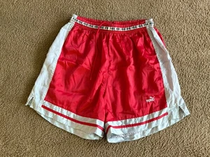 Vintage PUMA Satin Boxing Trunks White & Red SAMPLE TRUNKS Made In Hong Kong - Picture 1 of 5