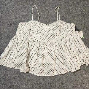 Kate Spade X Target Top 3X Cream Polka Dot Babydoll Tank Smocked Linen Blend  - Picture 1 of 10