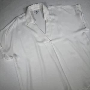 Cabi weiße Bluse XL extra großer Kragen V-Ausschnitt Kurzarm Tunika Bluse - Bild 1 von 8