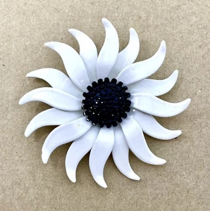 Broche Margarita Blanca Vintage Flor Esmalte Prendedor Años 60 Estilo Mod - Imagen 1 de 4