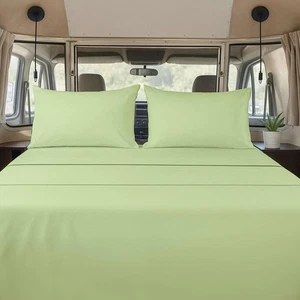 4 Piece RV Three Quarter Sheet Set (48x75) - Sage, Deep Pocket Fitted Sheet F... - Picture 1 of 8