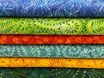 Moda Sunburst Batiks Cotton Fabric by 1/4 Metre* Flower Floral Batik Orange Blue - Image 1 of 4