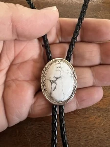 Native American Navajo Bolo Tie Medium White Howlite Native American Ties Zuni J - Picture 1 of 12