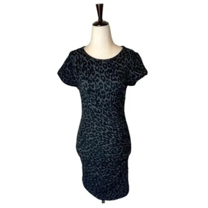 Sea New York Dress Women 0 Black Gray Leopard Print Knit Sheath Ruched Mini - Picture 1 of 10