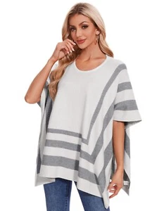 Womens Jacquard Pullover Ponchos Sweater Elegant Shawl Wraps Warm Travel Swea... - Picture 1 of 6