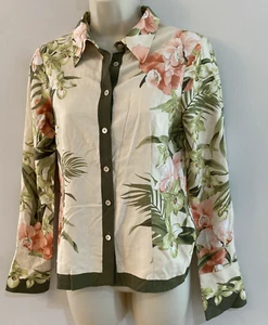 Tommy Bahama Bluse Damen XS grün rosa geblümt bunt 100% Seide geknöpft - Bild 1 von 14