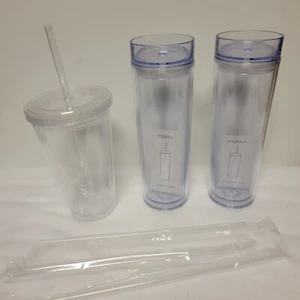 Skinny Clear Acrylic Tumblers with Straw and Lid Lot of 3 maars 16 oz Travel cup - Picture 1 of 4