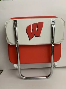 Vintage Red & White Vinyl Folding Stadium Bleacher Seat Boat Chair With Clamp - Picture 1 of 7