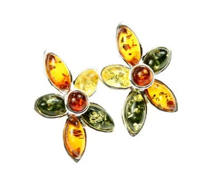 SilverAmber Jewellery Earings GL060 925 Sterling Silver Cognac Amber Stones - Picture 1 of 3