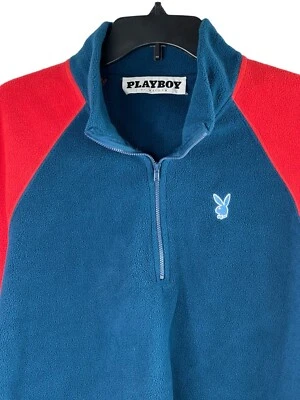 Chaqueta Universitaria Playboy By PacSun Playboy Para Hombre Pequeña Azul Rojo Vellón 1/4 Cremallera Foto 1 de 4