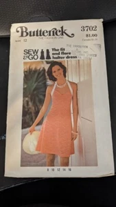 Butterick Fit and Flare Halter Dress Pattern #3702, Size 12 Miss, Bust 34" - Cut - Picture 1 of 1