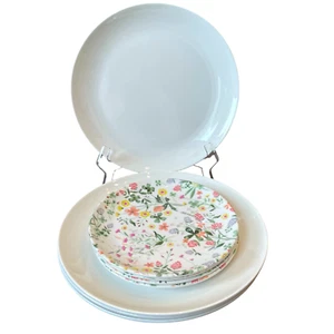 LAURA ASHLEY SPRING FLORAL & WHITE MELAMINE 8 PC DINNER | SALAD PLATE SET NEW - Picture 1 of 9