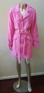 HELIUM BELTED WHITE TRIM BUTTONS TRENCH COAT POCKETS NOTCH COLLAR sz L - Picture 1 of 7