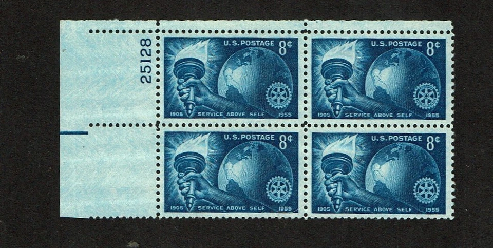 1955 U.S. Commemorative 8c ROTARY INTERNATIONAL  Plt#Blk  Sc#1066 M/NH/OG - Image 1 of 1