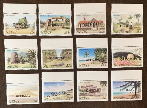 1981 NEVIS OFFICIAL MNH STAMPS #O11-O22 SET OVERPRINT WITH TABS Cover