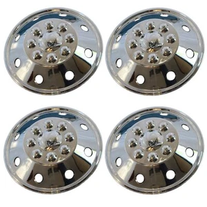 4 Piece Set 16" 8 Lug RV Dual Chrome Simulators Wheel Skin Hub Cap Rim Covers - Picture 1 of 4