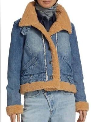 We the Free People Rylee Cozy Moto Sherpa Lined Denim Jacket Women's XS - Image 1 of 4