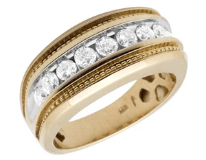 Men's 10k Yellow Gold Milgrain Geniune VS Diamond Channel Wedding Ring Band 1ct - Picture 1 of 6
